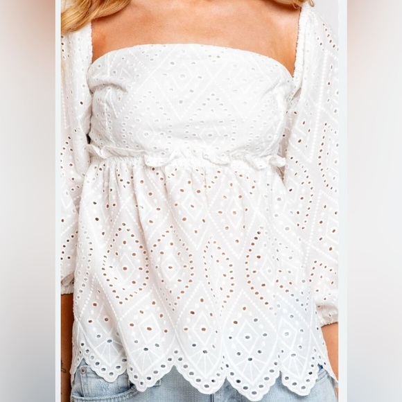 MISA Sera Off-the-shoulder Scalloped Eyelet Top - Size Small - Picture 3 of 6
